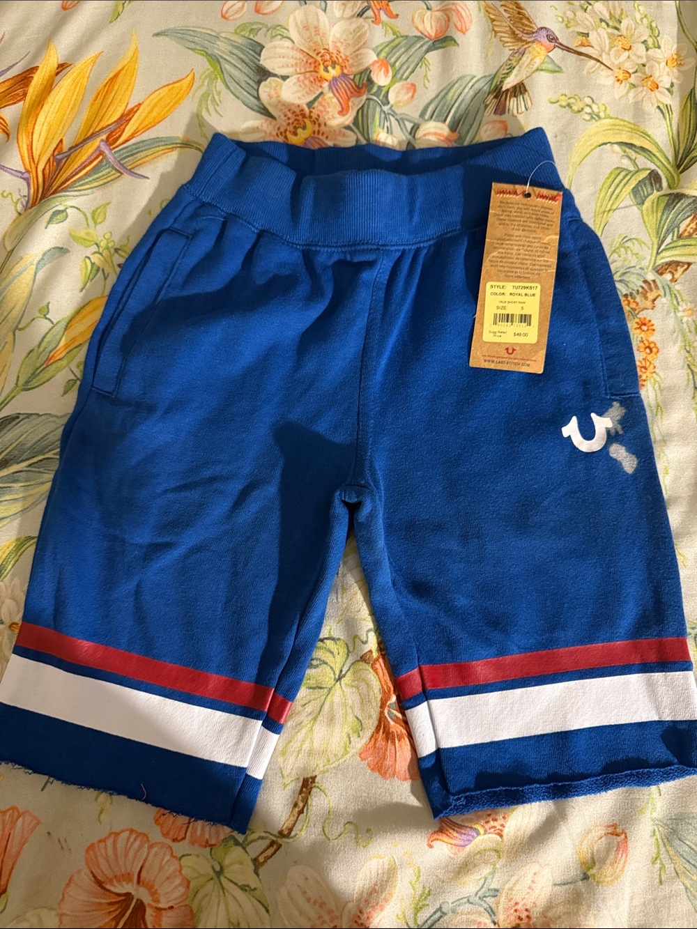 True Religion Royal Blue Kids Shorts with Red & White Stripes